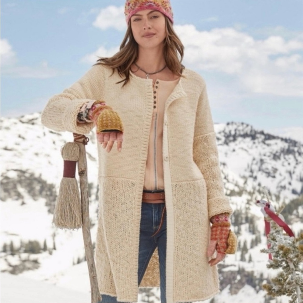 Sundance Neve Wool Blend Long Chunky Cardigan In Cream Size L